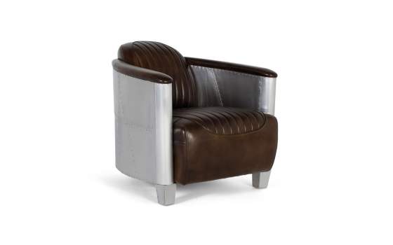 Butaca Actual  Madera Aluminio y Piel Marron Serie Alduan