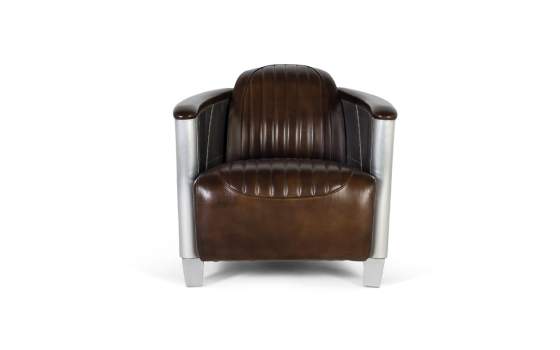 Butaca Actual  Madera Aluminio y Piel Marron Serie Alduan