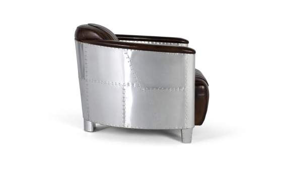 Butaca Actual  Madera Aluminio y Piel Marron Serie Alduan