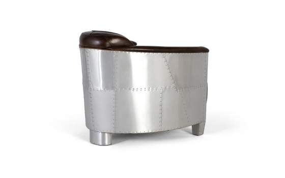 Butaca Actual  Madera Aluminio y Piel Marron Serie Alduan