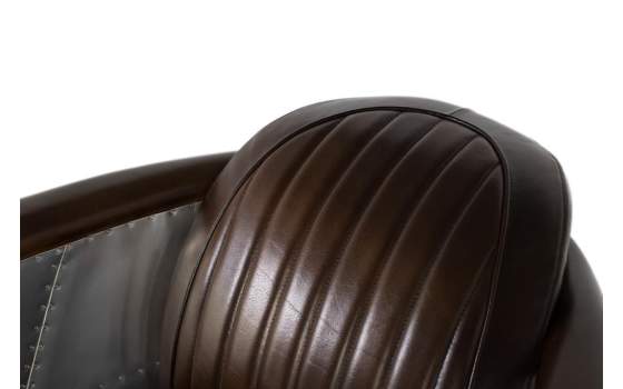 Butaca Actual  Madera Aluminio y Piel Marron Serie Alduan