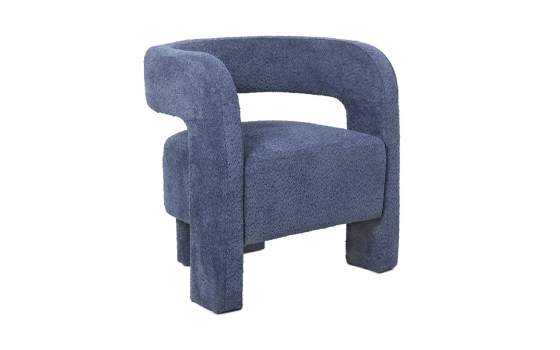 Butaca Salon Moderna Tapizada Rizo Suave Azul Serie Bakari