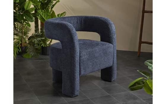 Butaca Salon Moderna Tapizada Rizo Suave Azul Serie Bakari