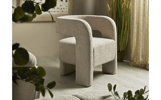 Butaca Salon Moderna Tapizada Rizo Suave Beige Serie Bakari