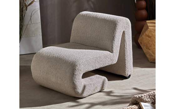 Butaca Sillón Eme Tejido Rizo Suave Beige Serie Adesin