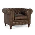 Butaca Sillon 1 Plaza Chester Madera Piel Marron Serie Alduan