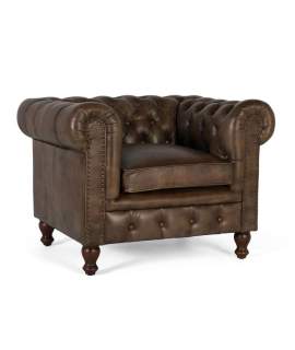 Butaca Sillon 1 Plaza Chester Madera Piel Marron Serie Alduan