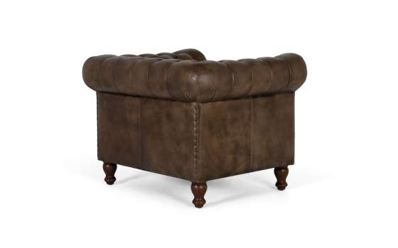 Butaca Sillon 1 Plaza Chester Madera Piel Marron Serie Alduan