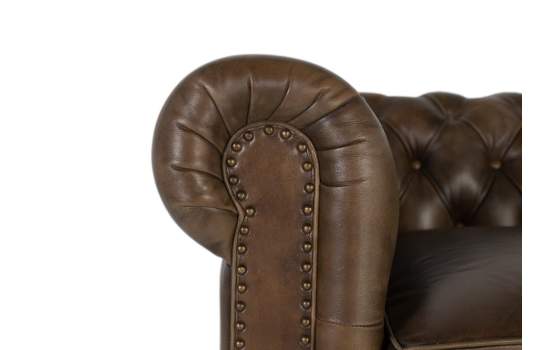 Butaca Sillon 1 Plaza Chester Madera Piel Marron Serie Alduan