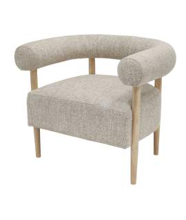 Butaca Sillon Madera y Tapizado Beige Serie Mere