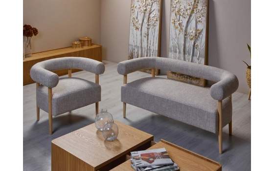 Butaca Sillon Madera y Tapizado Beige Serie Mere