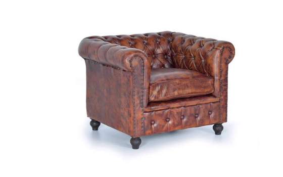 Butaca Sofa Chester Tapizada Cuero Marron Viejo Serie Alinas