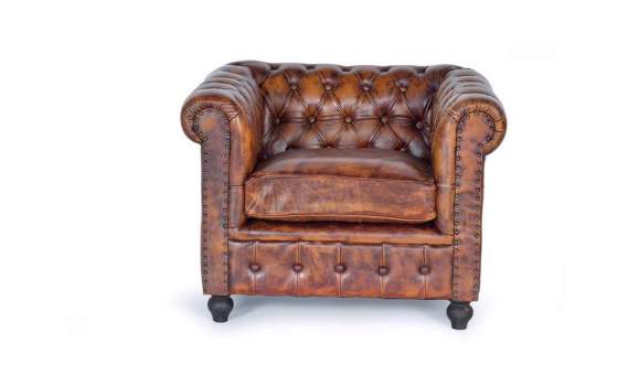 Butaca Sofa Chester Tapizada Cuero Marron Viejo Serie Alinas