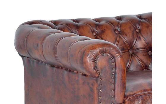 Butaca Sofa Chester Tapizada Cuero Marron Viejo Serie Alinas