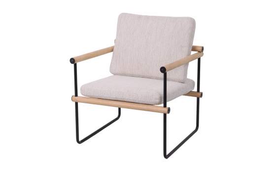 Butaca Tapizada Bicolor Beige y Topo Patas Metal Baysan