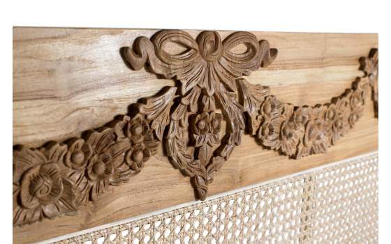 Cabecero Clasico Tallado Cama 150 Madera Teca y Rattan Amoest