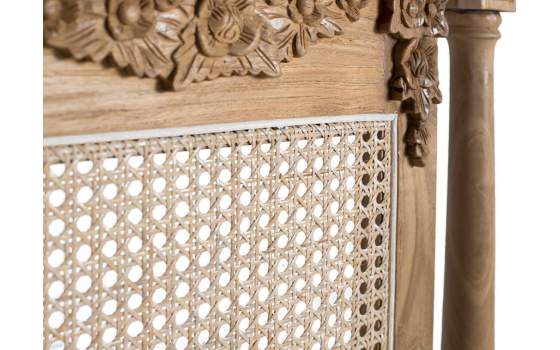 Cabecero Clasico Tallado Cama 150 Madera Teca y Rattan Amoest