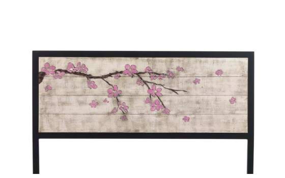 Cabecero Forja Tablero Central Madera Decorado Rama Flor Abtat