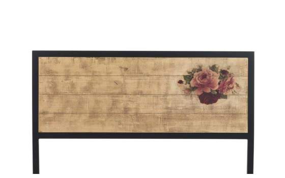 Cabecero Forja Tablero Madera Decorado Flor de Rosa Serie Abtat
