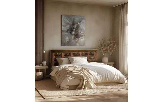 Cabecero Matrimonio Etnico Madera Tallada Reciclada Atiust