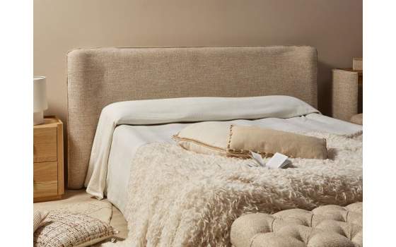 Cabecero Tapizado Borde Redondeado Beige Serie Ademal