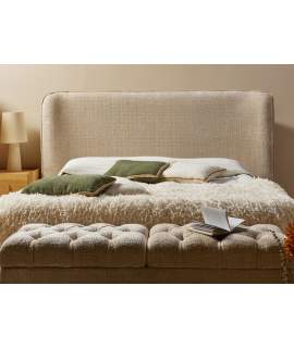 Cabecero Tapizado Borde Redondeado Jaspeado Beige Ademal