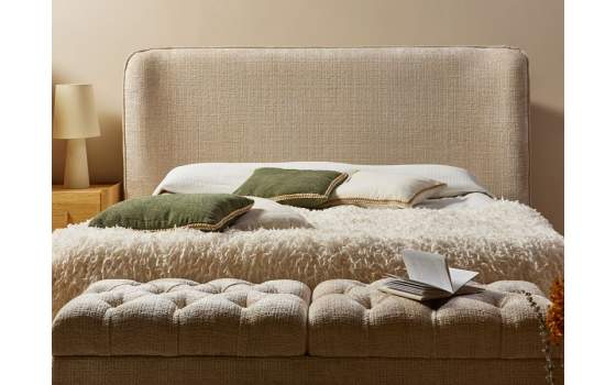 Cabecero Tapizado Borde Redondeado Jaspeado Beige Ademal