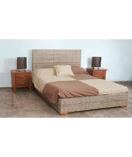 Cama 3 Tamaños Diseño de Rattan Natural y Madera Serie Kubu