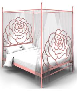 Cama Con Dosel De Forja Rosa