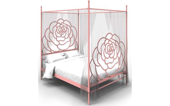 Cama Con Dosel De Forja Rosa