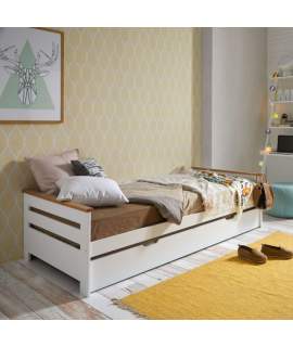 Cama Pino Macizo Blanco Roble Lola Serie Ariebo