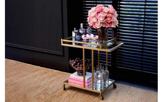 Camarera Rectangular Dorada y Espejo con Ruedas Aguinalde