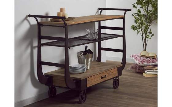 Carro Camarera Rustico Industrial Madera y Forja Serie Adolas