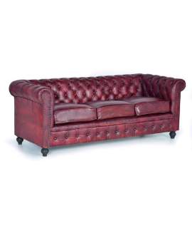 Chester Sofa Tapizado Piel Marron 3 Plazas Serie Alinas