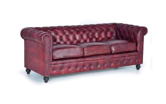 Chester Sofa Tapizado Piel Marron 3 Plazas Serie Alinas