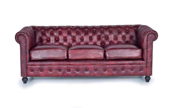 Chester Sofa Tapizado Piel Marron 3 Plazas Serie Alinas