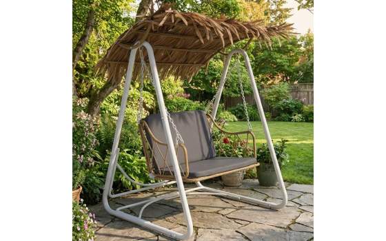 Columpio Jardin Rustico Acero Blanco y Ratan Sintetico - Apsey