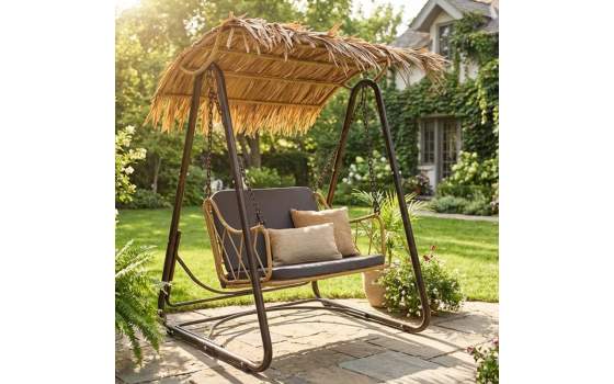 Columpio Jardin Rustico Acero Negro y Ratan Sintetico - Apsey