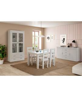 Comedor Completo Blanco Actual Mesa Extensible Serie Aranys