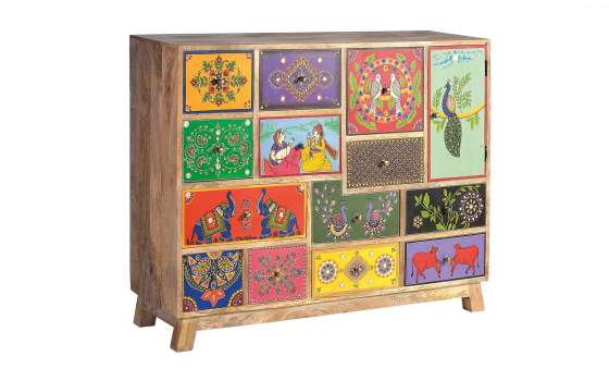 Comoda 12 Cajones Pintada a Mano Motivos Orientales Boho
