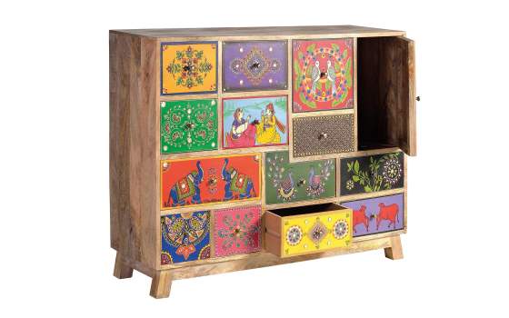 Comoda 12 Cajones Pintada a Mano Motivos Orientales Boho