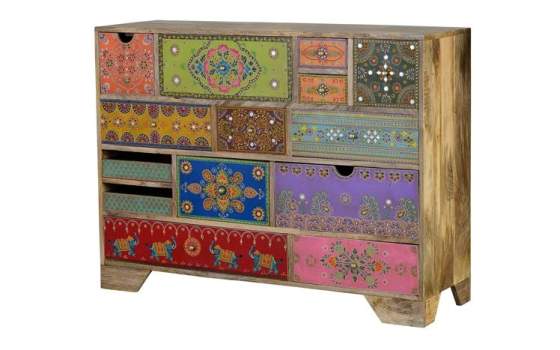 Comoda 14 Cajones Pintada a Mano Motivos Forales Boho