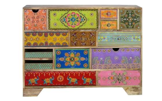 Comoda 14 Cajones Pintada a Mano Motivos Forales Boho