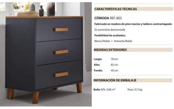 Comoda 3 Cajones 2 Acabados Jade Serie Arredas