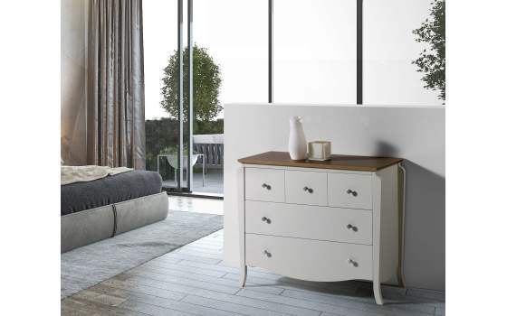 Comoda 3 Cajones Madera Bicolor Serie Dormitorio Praga