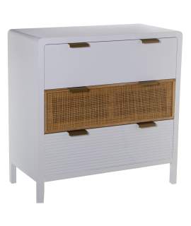 Comoda 3 Cajones Madera Blanca Rattan Serie Alcober