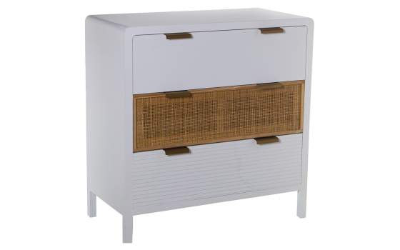 Comoda 3 Cajones Madera Blanca Rattan Serie Alcober