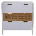 Comoda 3 Cajones Madera Blanca Rattan Serie Alcober
