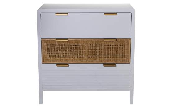 Comoda 3 Cajones Madera Blanca Rattan Serie Alcober