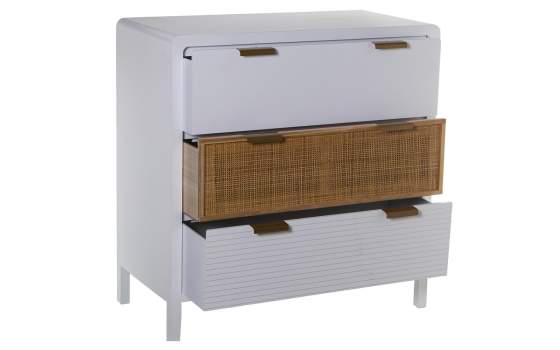 Comoda 3 Cajones Madera Blanca Rattan Serie Alcober